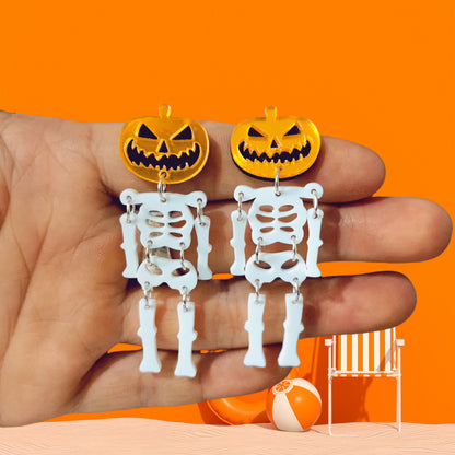 Halloween Pumpkin Head Skull Acrylic Earrings
