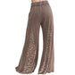 Women's Wide-leg Pants with Leopard Print Waistband