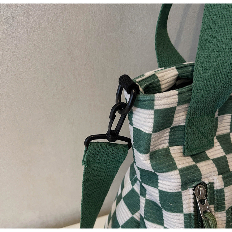 Checker Canvas Tote Bag Corduroy Bag