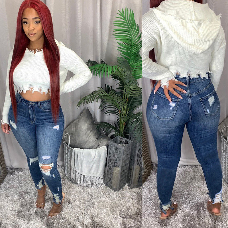 Women's High Waist Ripped Jeans