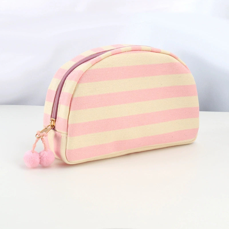 Personalized Embroidered Striped Canvas Toiletry Bag/Makeup Bag