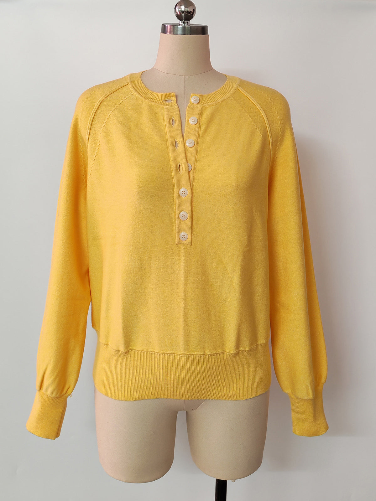 Crew Neck Button Front Knit Pullover