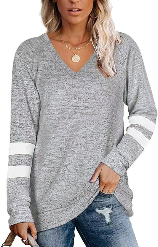 Striped Contrast V-Neck T-Shirt