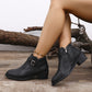 Women's Leather Block Heel Zipper Slip-on Martin Boots