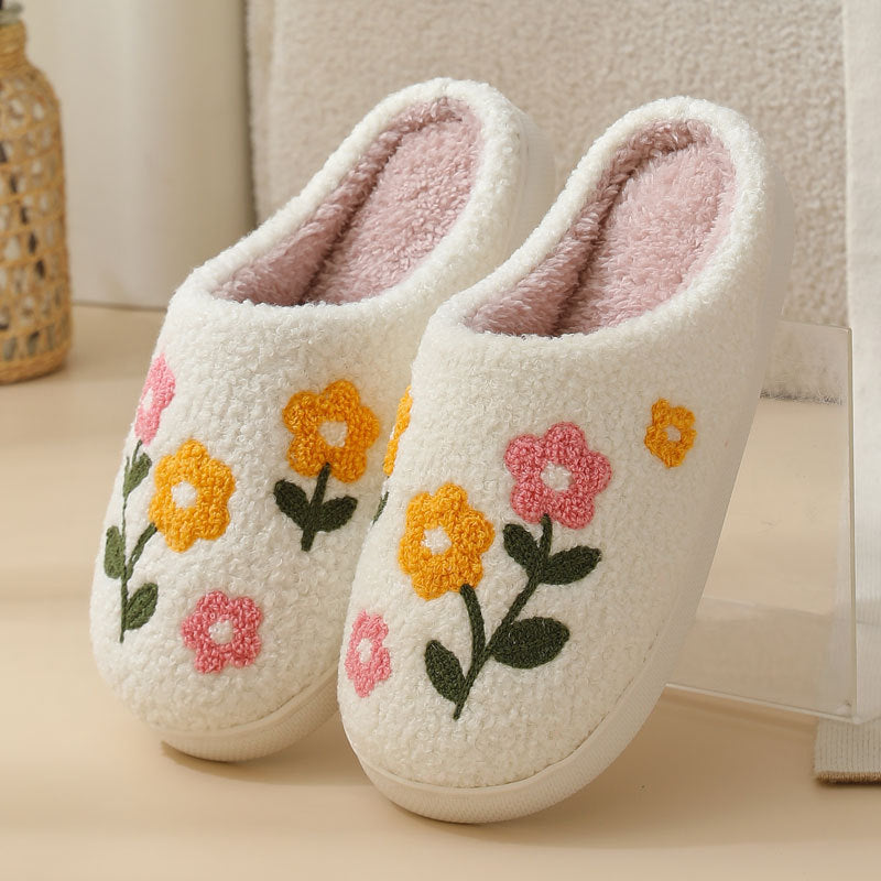 Cute Flowers Plush House Slippers