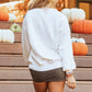 White Terry Halloween Pumpkin Patched Pattern Pullover Sweatshirt