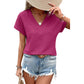 Bright Pink Textured Wide Sleeve V Neck T Shirt