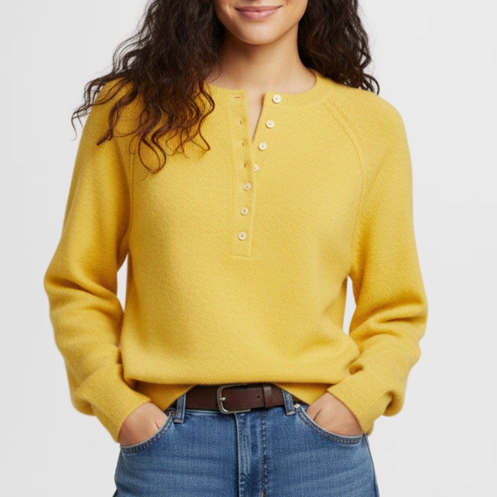Crew Neck Button Front Knit Pullover