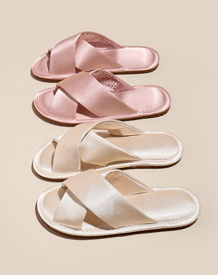 Women's Satin Cross-Strap Slide Slippers