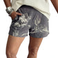 Western Print Elastic Waist Cotton Denim Shorts
