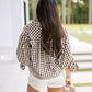 Brown Plaid Knot Half Sleeve Button Down Shirt