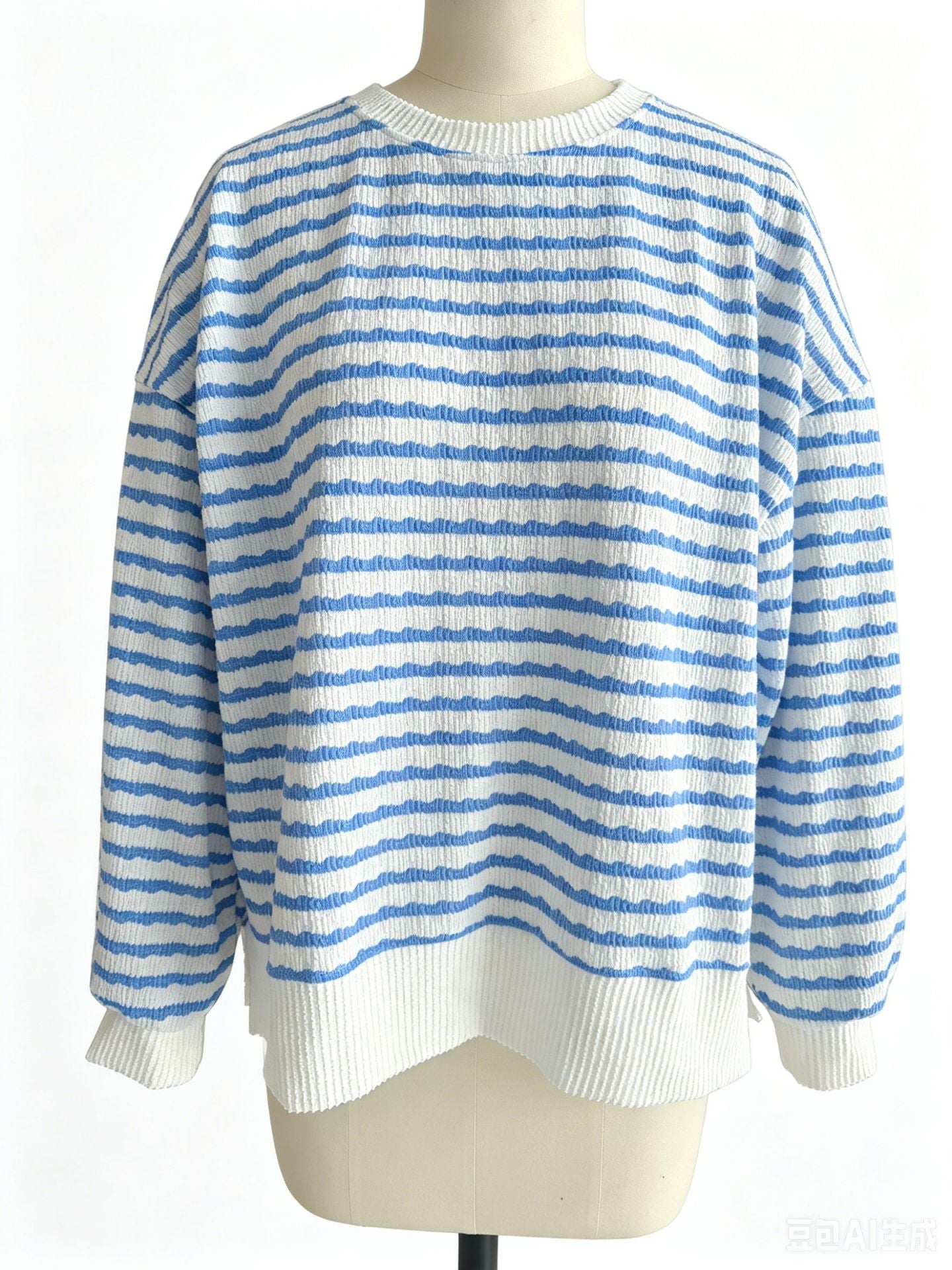 Bubble Poly Cotton Stripe Tunic with Side Slit