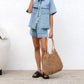 Casual Loose Pocket Short Sleeved Shirt Denim Two-Piece Set