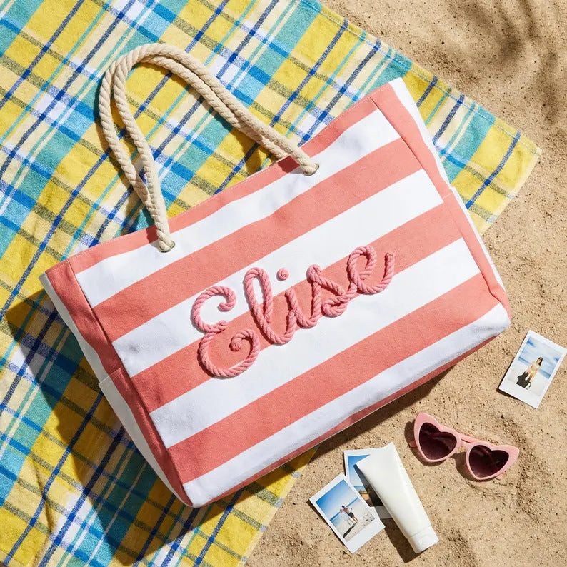 Custom Beach Bag Striped Canvas Tote