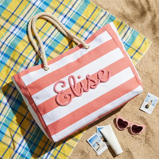 Custom Beach Bag Striped Canvas Tote
