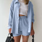 Textured Shirt + Drawstring Shorts 2-Piece Set