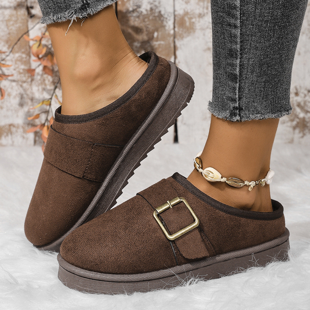 Women's Closed Toe Slip-on Snow Loafer with Fleece for Warmth