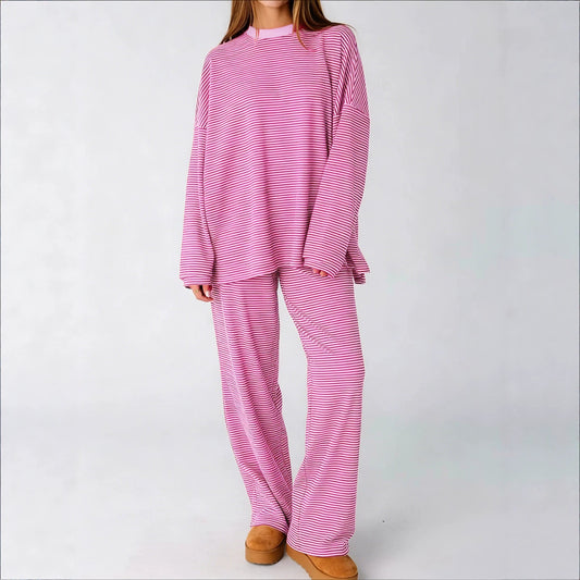 Striped Long-sleeve Top and Trousers 2-piece Set