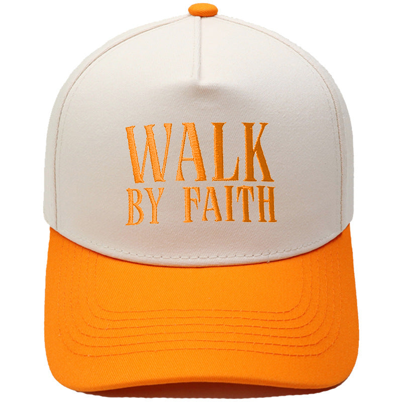 "Walk by Faith" Embroidered Retro Color-Block Trucker Hat