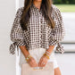 Brown Plaid Knot Half Sleeve Button Down Shirt