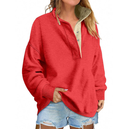 Solid Color New Loose Button Pullover Sweatshirt