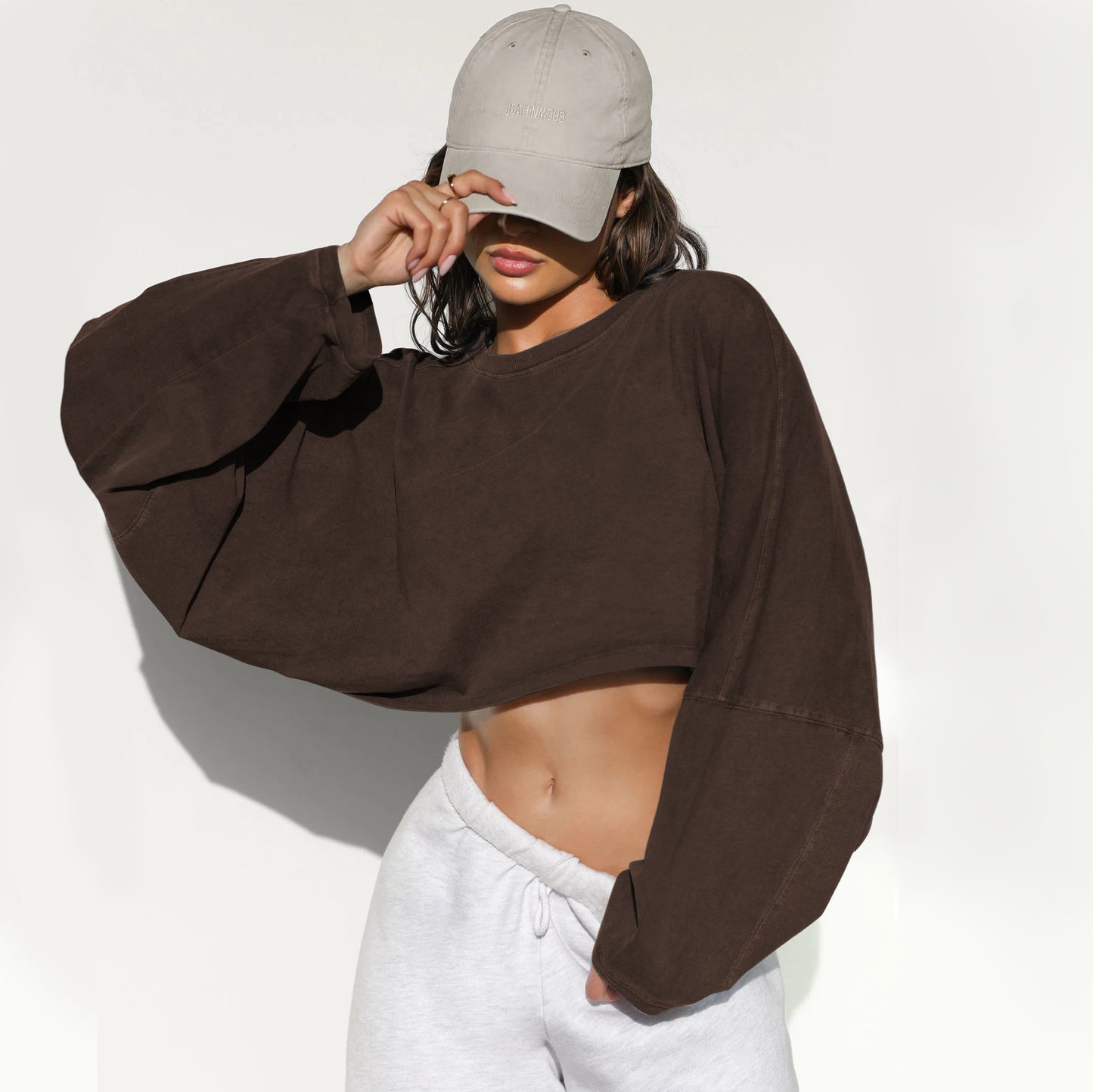 Midriff-Baring Round Neck Sweatshirt T-shirt