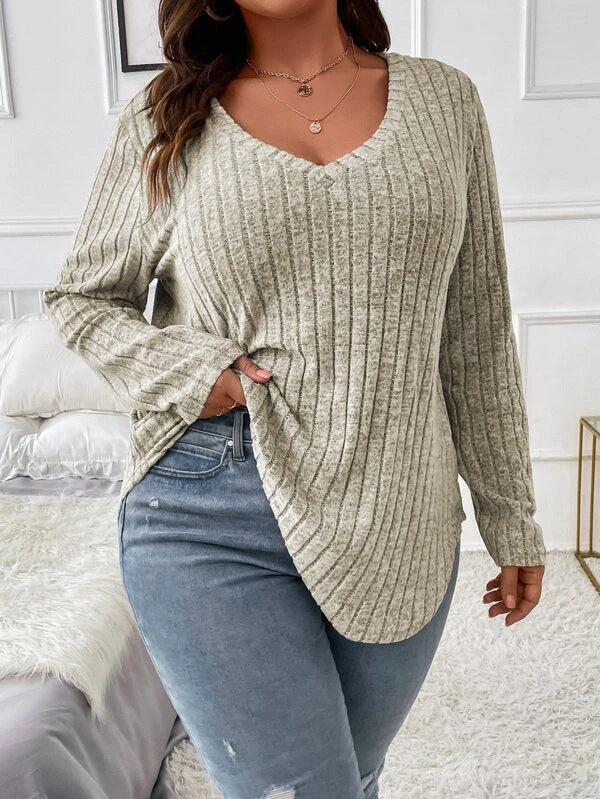 Plus Size V-Neck Long Sleeve T-Shirt