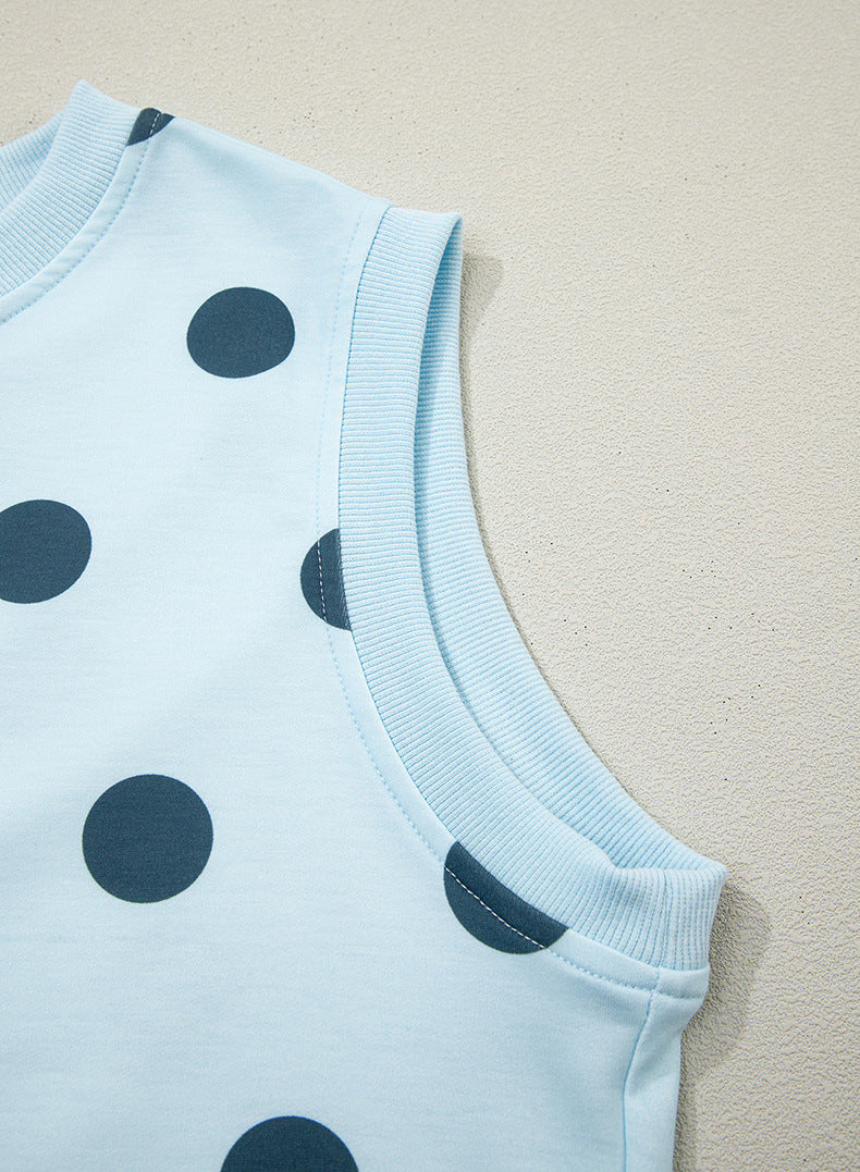 Trim Polka Dot Print Tank Split Mini Skort 2pcs Set