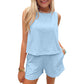 Stitched Detail Loose Tank Top Cotton 2pcs Short Set