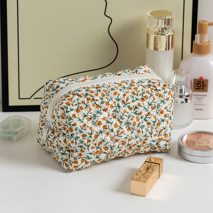 Custom Embroidered Floral Quilted Cosmetic Bag