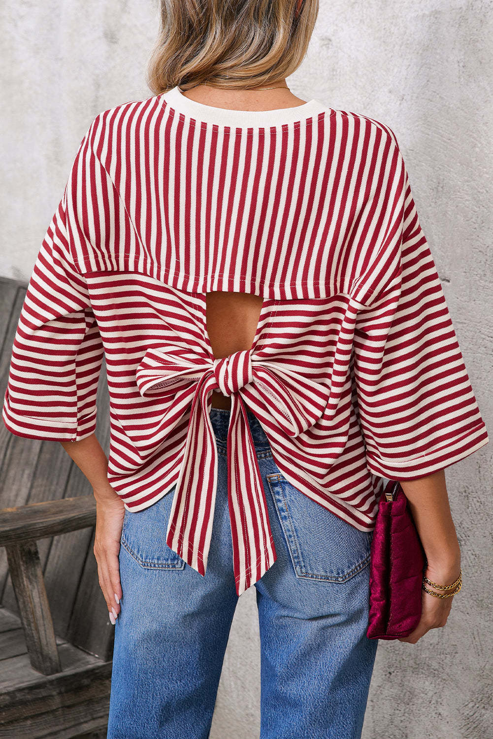 Striped Back Bow Tie T-Shirt
