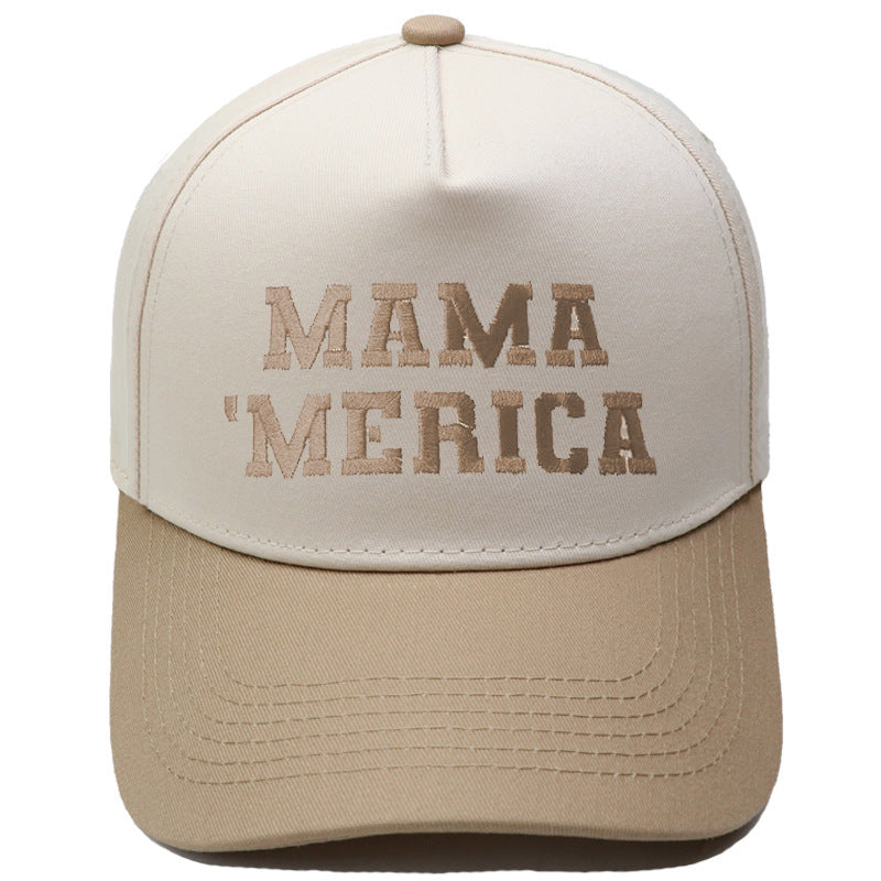 Embroidered "MAMA MERICA" Trucker Hat – Color-Block Structured Baseball Cap