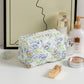 Custom Embroidered Floral Quilted Cosmetic Bag