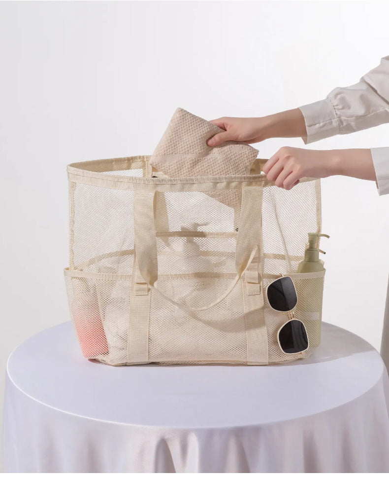 Mesh Fabric Travel Storage Bag Large Capacity Visual Partition Storage Handbag