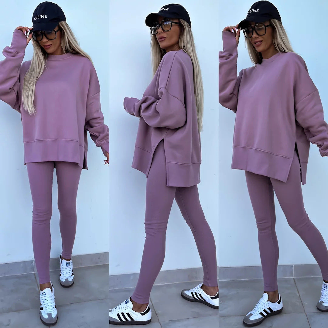 Solid Sweatshirt + Leggings Set