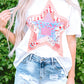 Fashionable Star Shaped Patch Fabric Three Quarter Sleeve Top
