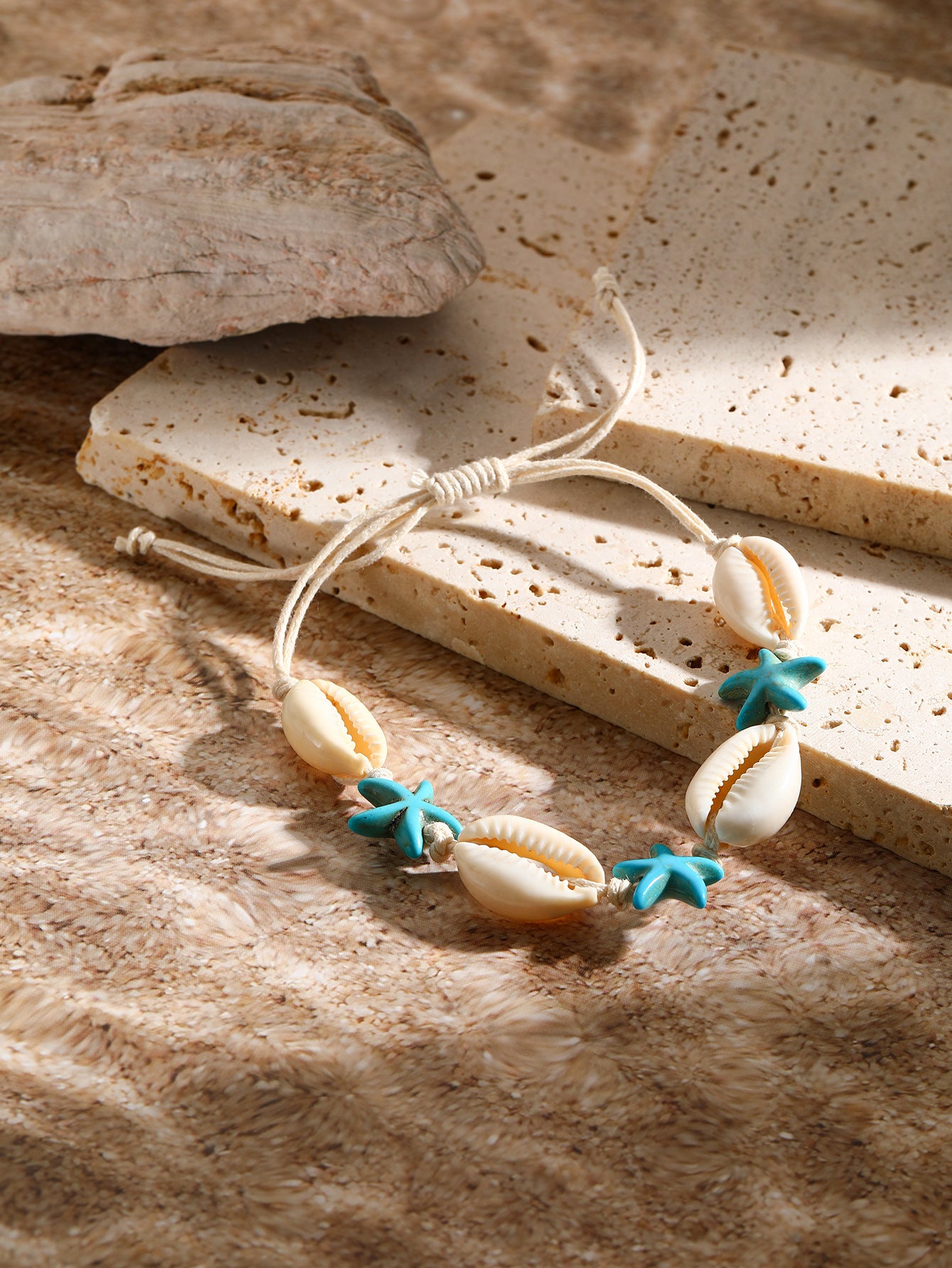 Marine Style Starfish Shell Turquoise Shell Beaded Chain Stretch Bracelets