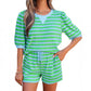 Stripe Puff Short Sleeve T Shirt Matching Shorts Set