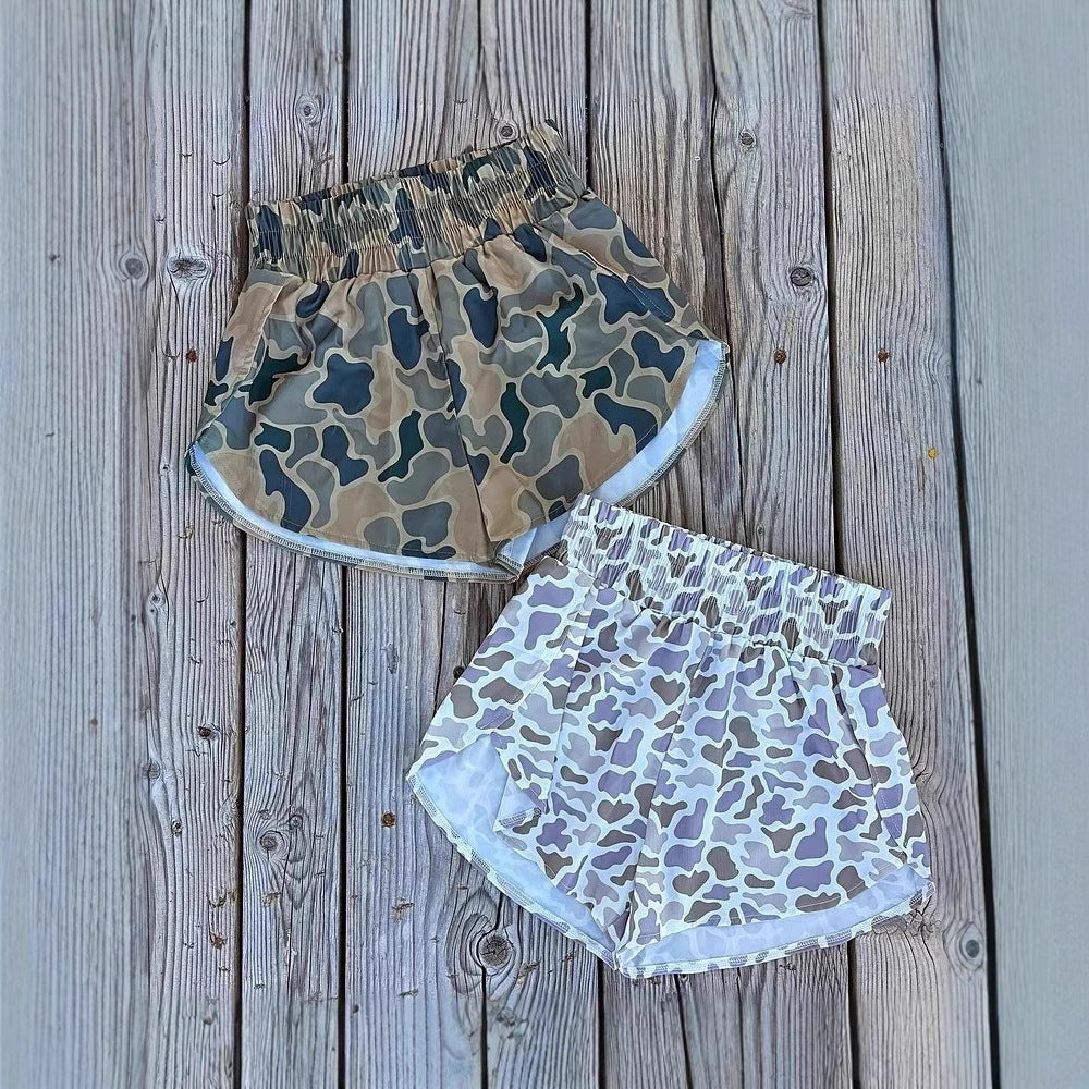 High-Waisted Camo Athletic Running Shorts