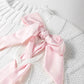 Cable Knit Colorblock Satin Bowknot Short Sleeve Sweater