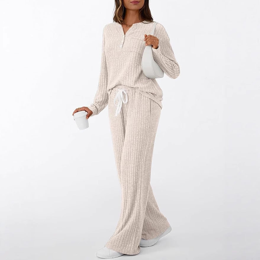 V-neck Outerwear Two-piece Pajamas for Women