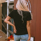 Black Sequin Bow Ghost Patched Halloween Graphic Tee