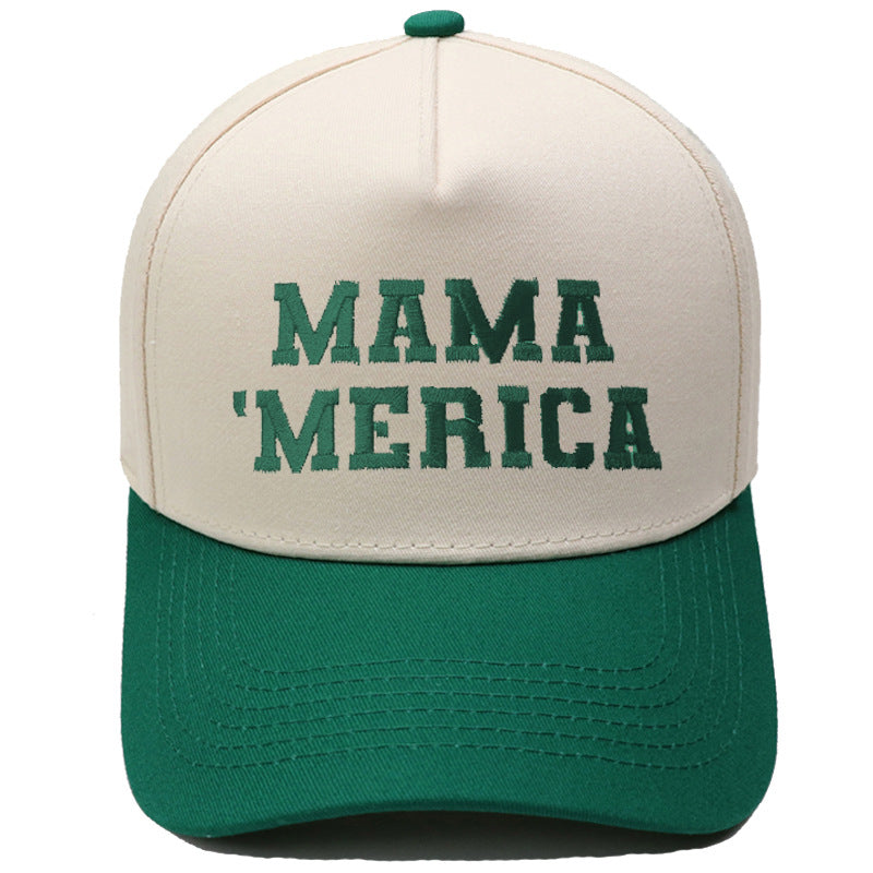 Embroidered "MAMA MERICA" Trucker Hat – Color-Block Structured Baseball Cap