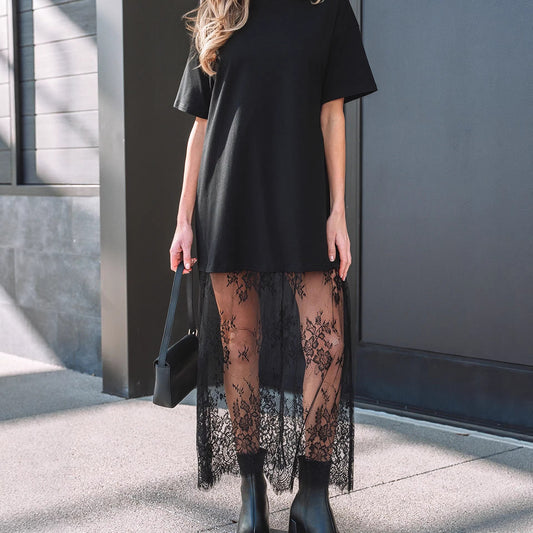 Floral Patchwork Short Sleeve T Shirt Loose Maxi Dress