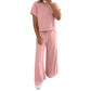 Solid Color Loose Tee Drawstring Wide Leg Pants 2pcs Outfit