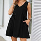 V-neck Sleeveless Pleated Pocket Dress