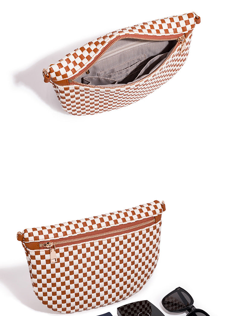 Checkered Woven Crossbody Fanny Pack with Coin Purse