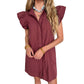 Sandalwood Frilled Detail Button Down Ruffle Short Sleeve Denim Mini Dress