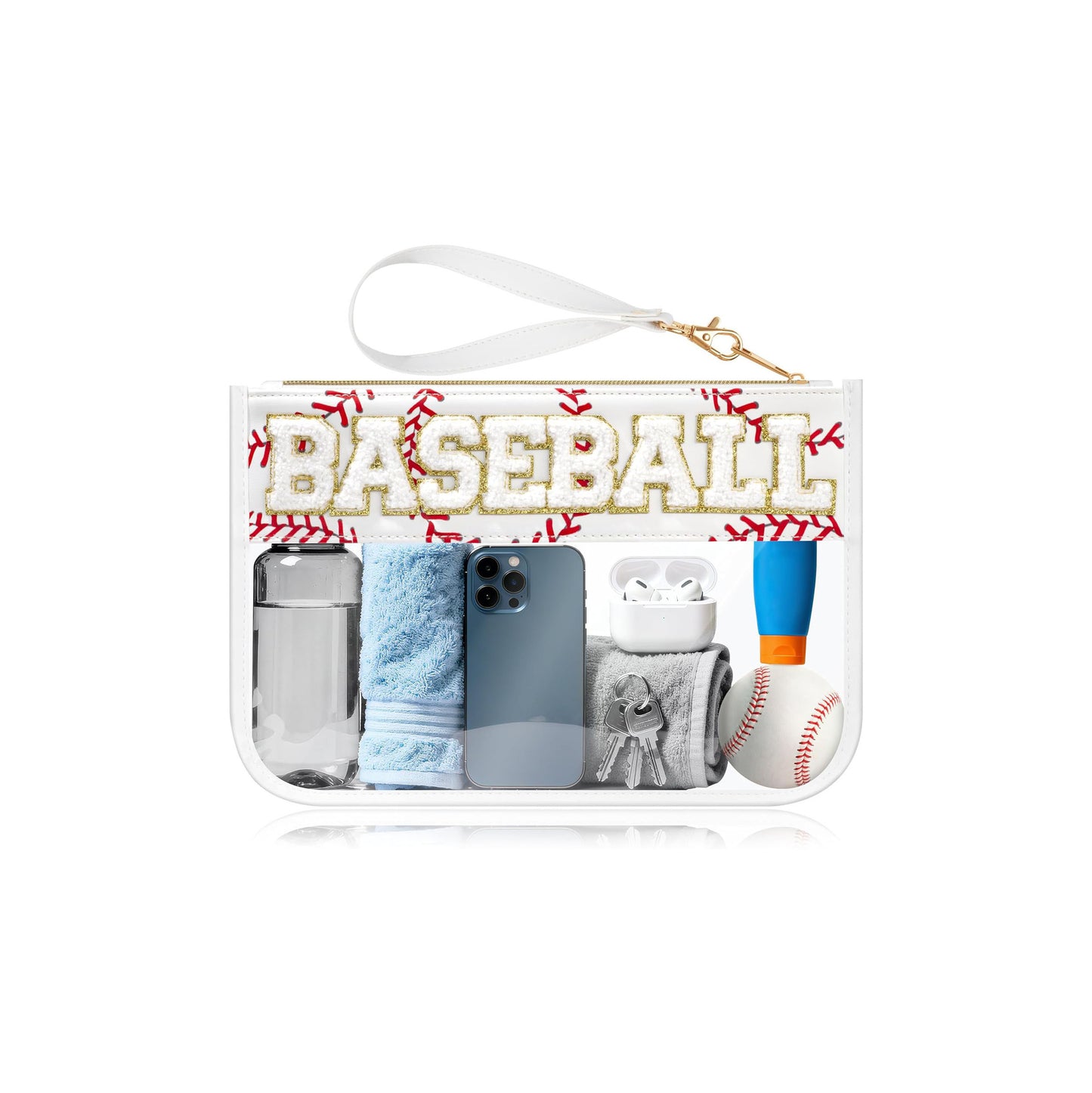 Clear Pouches Featuring Ball Game Glitter Chenille Patches