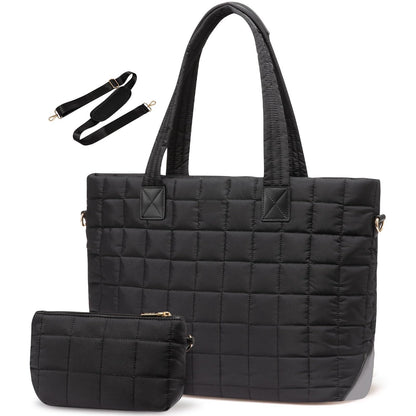 Down Handbag Quilted Zipper  Fluffy Work Tote Bag